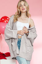 Gray Batwing Sleeve Pocket Oversized Cable Knit Cardigan Cardigans 738d23f2c07d7ca0
