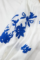 White Floral Embroidered Drawstring V Neck Blouse Blouses 738fa41a6b19c6c3