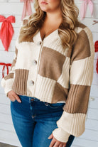 Khaki Checkered Ribbed Button Up Plus Size Cardigan Plus Size Sweaters&Cardigans 73c2b23f72f12b71