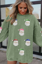 Grass Green Corded Ribbed Santa Claus Graphic Sequins Patch Sweatshirt Graphic Sweatshirts 73d3896178eb42a8
