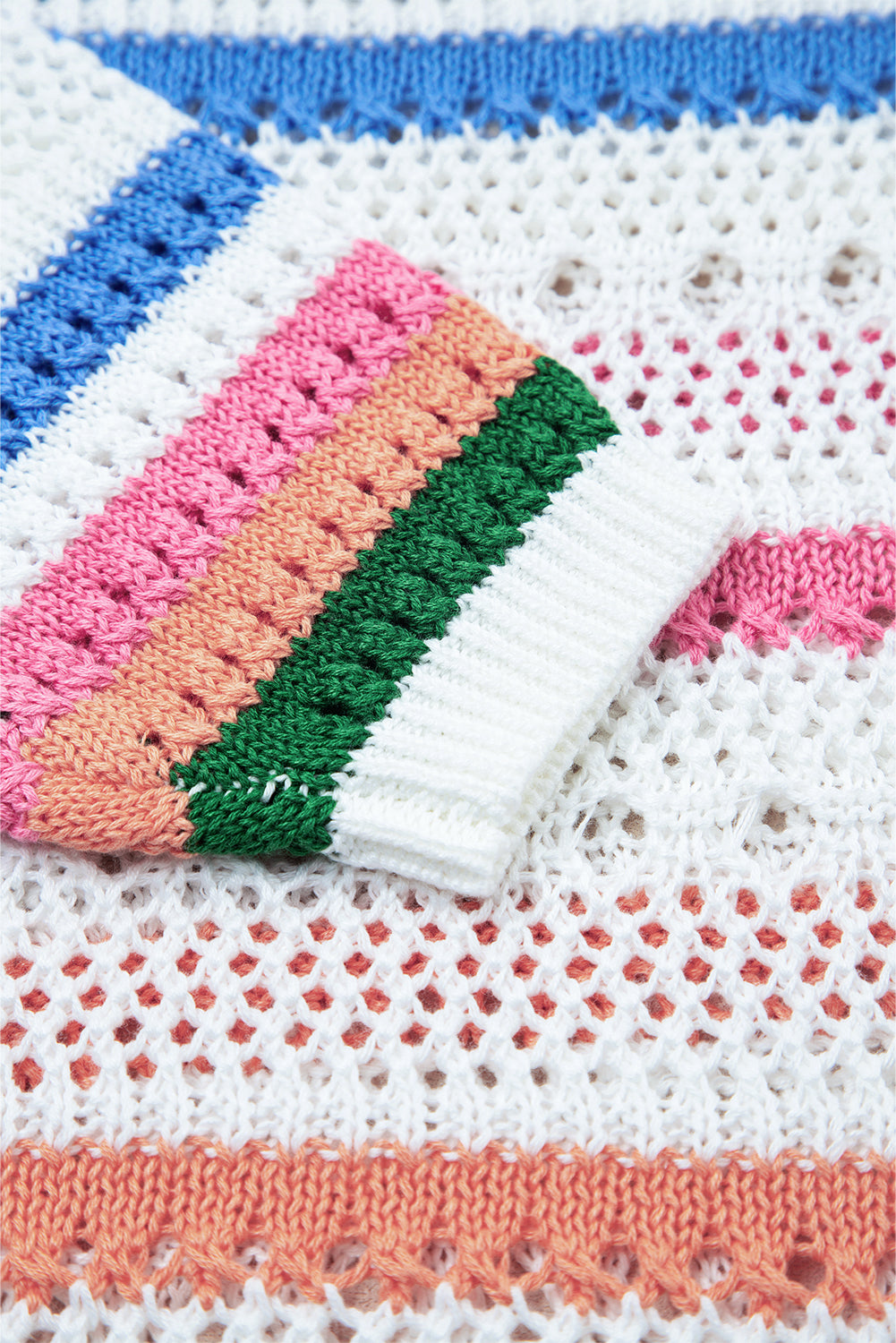 White Colorblock Striped Pointelle Knit Sweater Sweaters 73e9b273dacc11b2