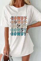 White HOWDY Stars Heat Transfer Printing Crew Neck Loose Fit T Shirt Graphic Tees 740be7f7ee0a6030
