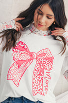 White Leopard Bowknot Graphic Crew Neck Tee Graphic Tees 74350e7bcb035306
