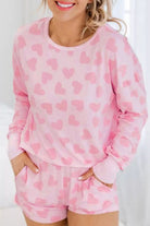 Pink Heart Print Long Sleeve Top and Shorts Loungewear Set Loungewear Set 743ea5d08e085c18