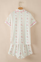 Beige Bow and Cherry Print Ruffle Hem Shorts Pajama Set Two Piece Shorts Sets 74448379a58a2816