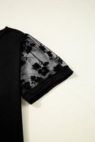 Black Plus Size Floral Mesh Patchwork Loose V Neck T Shirt Plus Size Tops 74ac485ec8ae4fd2