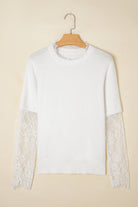 Beige Lace Sleeve Patchwork Faux Two-piece Fuzzy Sweater Sweaters 74c3ad51fd952db3