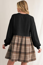 Black Plaid Patchwork High Waist Sweatshirt Mini Dress Short Dresses 74ff3c18b6c6ba99