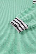 Sea Green Twisted Ribbed Contrast Round Neck Striped Patchwork Long Sleeve Top Long Sleeve Tops 750146852d2cdf7d