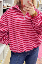 Pink Stripe Quarter Zip Fleece Oversize Sweatshirt Sweatshirts & Hoodies 751efa0a00e85ca2