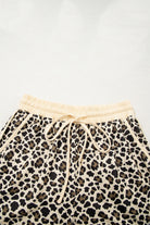 Brown Leopard Print Contrast Trim Two Piece Shorts Set Two Piece Shorts Sets 753eae428c9fc499