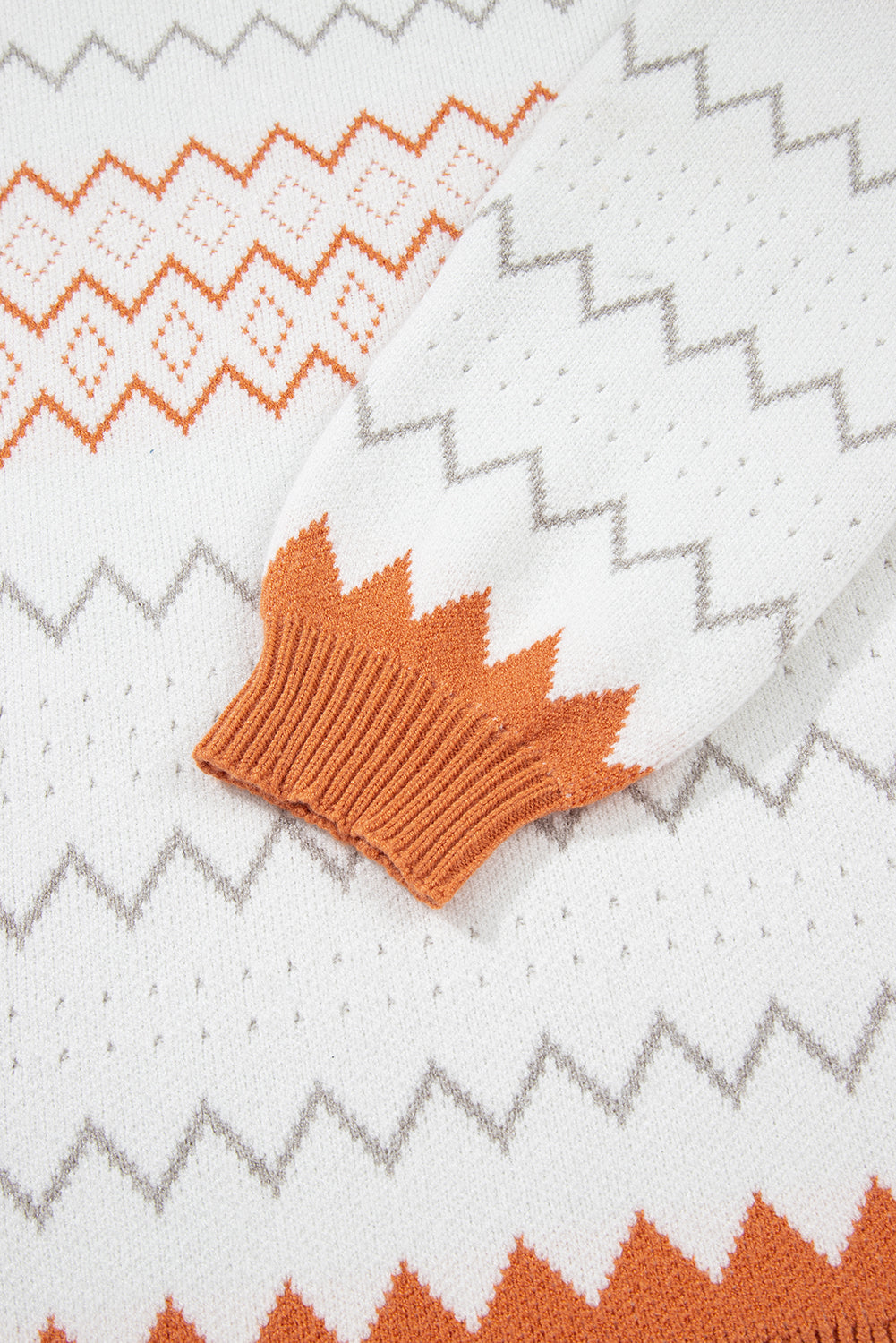 Khaki Zigzag Geometric Pattern Knitted Pullover Sweater Sweaters 75a7896adec02efe