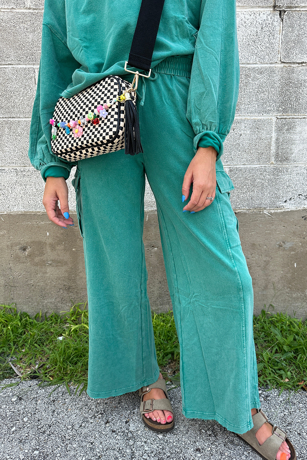 Lapis Mineral Wash Pullover and Wide Leg Cargo Pants Set Two Piece Pants Sets 75e2ec08eaeecc9e