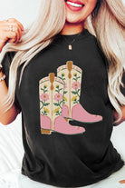 Black Floral Boots Heat Transfer Printing Graphic T Shirt Graphic Tees 75fed8b00cecd631