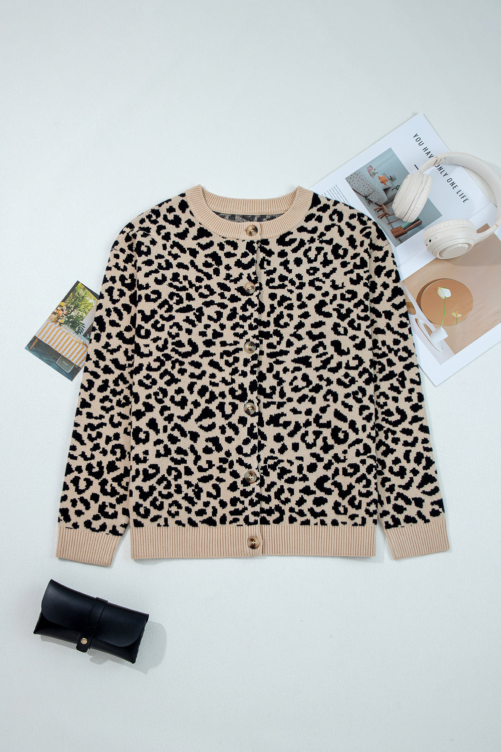 Khaki Leopard Drop Shoulder Knitted Cardigan Cardigans 76006bae88ea075c
