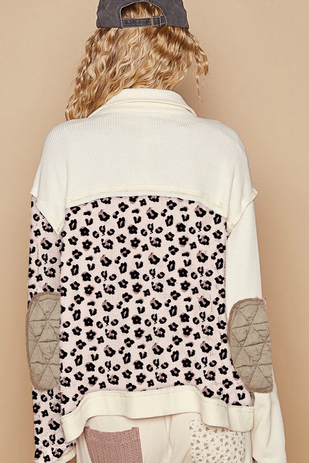 Khaki Leopard Waffle Quilted Patchwork Button Front Jacket Jackets 7638aee3d12b2f35