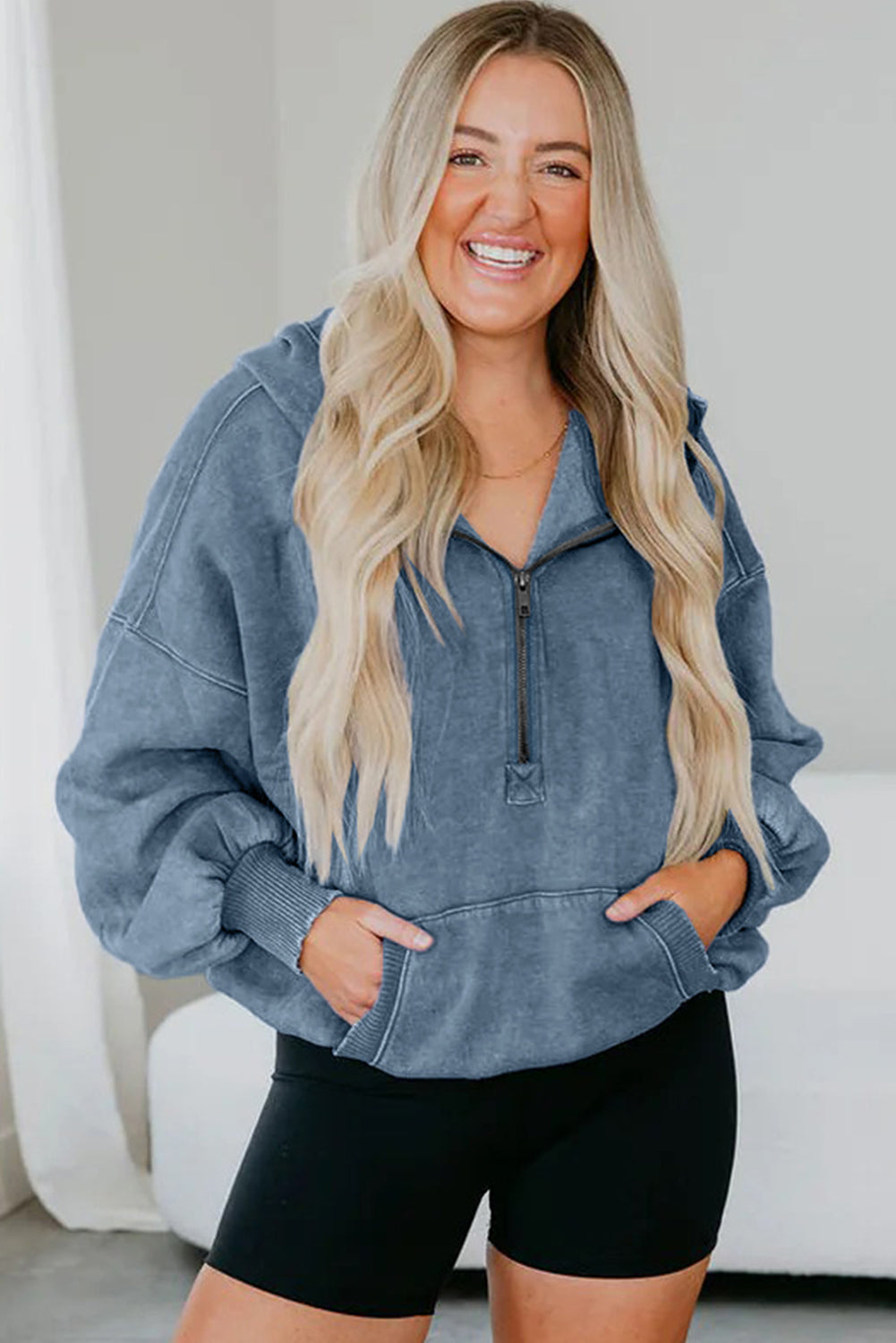 Black Half Zip Kangaroo Pocket Mineral Wash Baggy Hoodie Sweatshirts & Hoodies 76505bcea4b25bb1