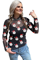 Black Christmas Santa Claus Slim Fit Mesh Long Sleeve Top Long Sleeve Tops 765702ed60c360d2