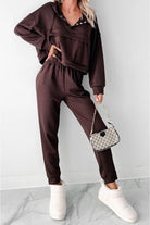 Chicory Coffee Button Drawstring Cropped Hoodie Sweatpants Set Two Piece Pants Sets 765f031f004176ce