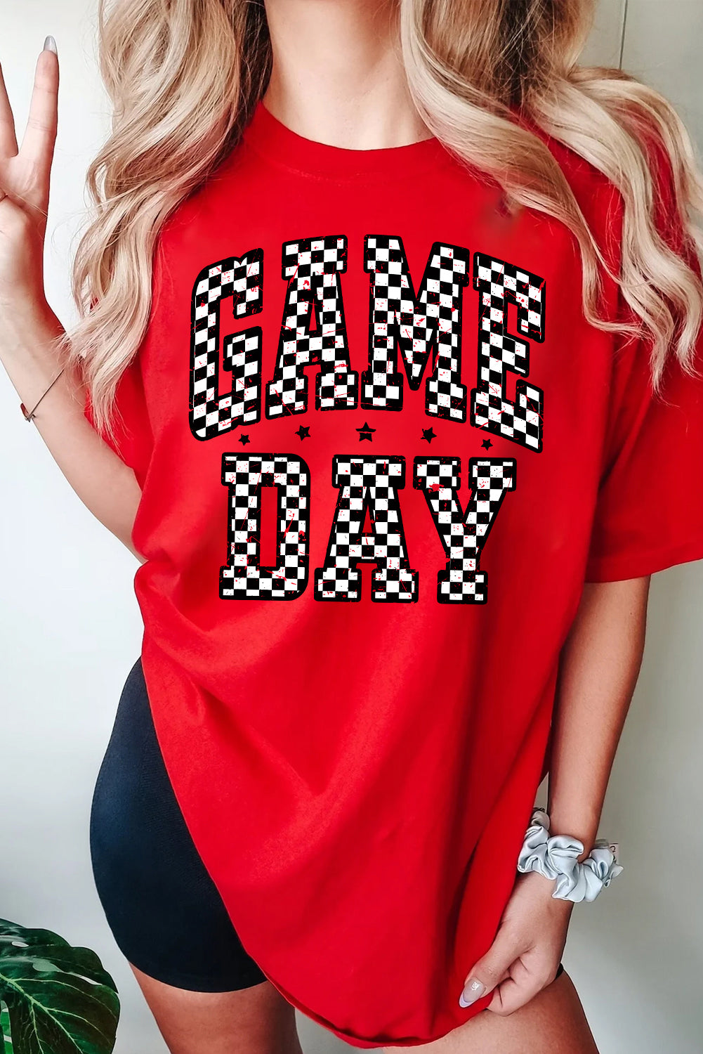 Red Checkered Game Day Heat Transfer Printing Graphic T Shirt Graphic Tees 76a434eb2e8e818b
