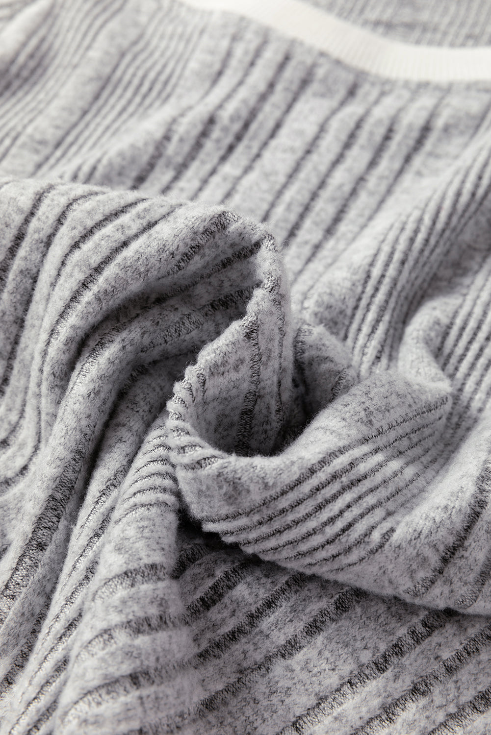 Moss Green Rib Texture Contrast Trim Round Neck Long Sleeve Top T Shirts 76bd074eee6c50ee