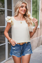Beige Textured Bow Frilled Ruffle Sleeve Blouse Blouses 76f21633943e7824