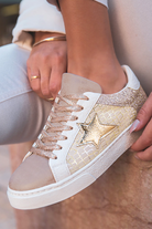 Gold Glitter Star Patchwork PU Leather Lace-up Sneakers Sneakers 7707351a8ddec9f8