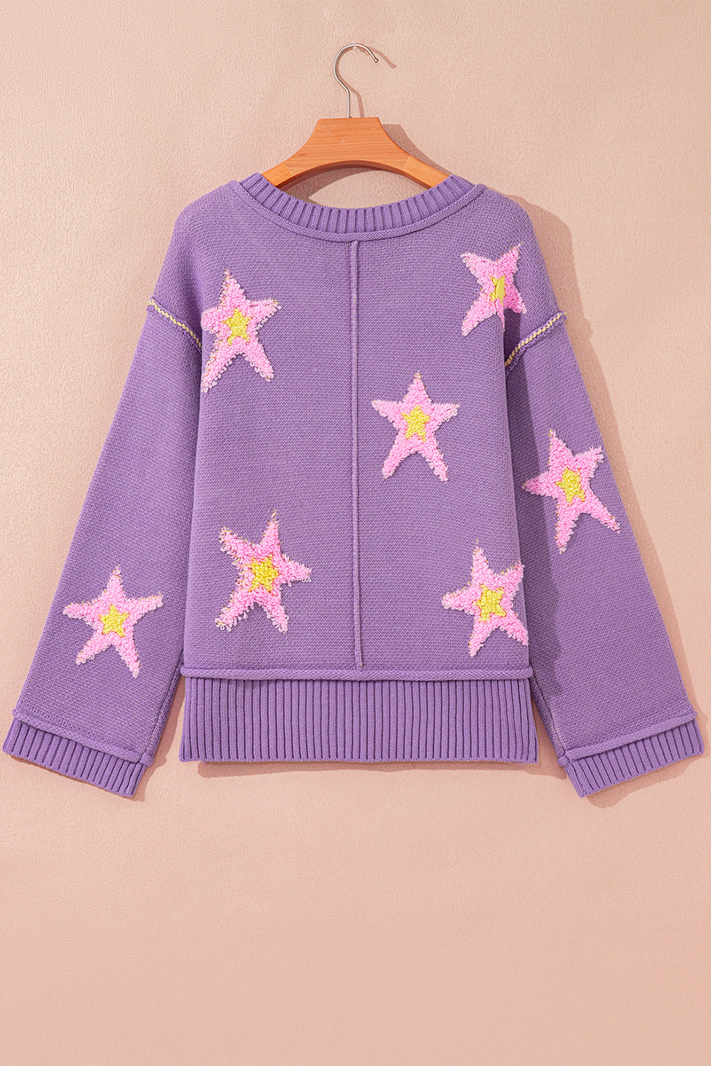 Lavendula Brushed Star Graphic V Neck Drop Shoulder Oversize Sweater Sweaters 7728086b4ffae6ec