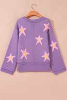 Lavendula Brushed Star Graphic V Neck Drop Shoulder Oversize Sweater Sweaters 7728086b4ffae6ec