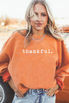 Orange thankful Letter Heat Transfer Printing Ribbed Crew Neck Thanksgiving Sweatshirt Graphic Sweatshirts 77b517fc3604996a
