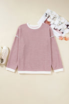 Light Pink Contrast Trim Knitted Drop Shoulder Plus Size Top Plus Size Tops 77b5d76d768bdf38