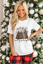 White Leopard Christmas Tree Casual Crew Neck Graphic Tee Graphic Tees 77d98e68978b1b66