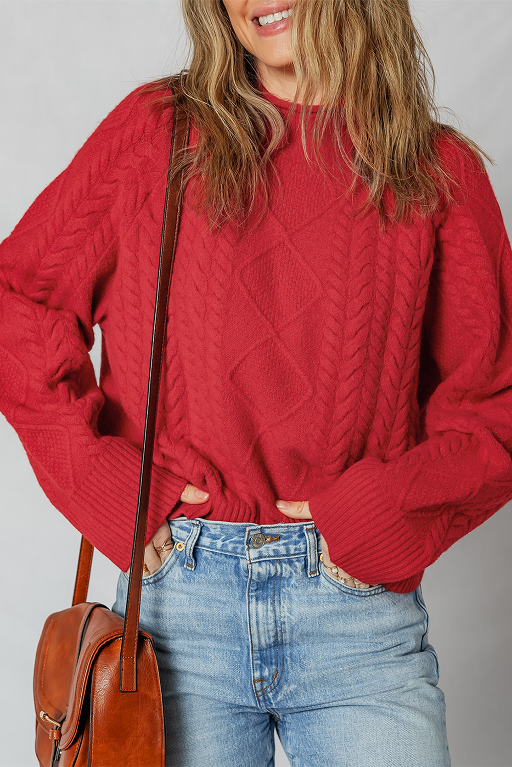 Fiery Red Cable Knit Baggy Sweater Sweaters 77da5dc16aa460b4