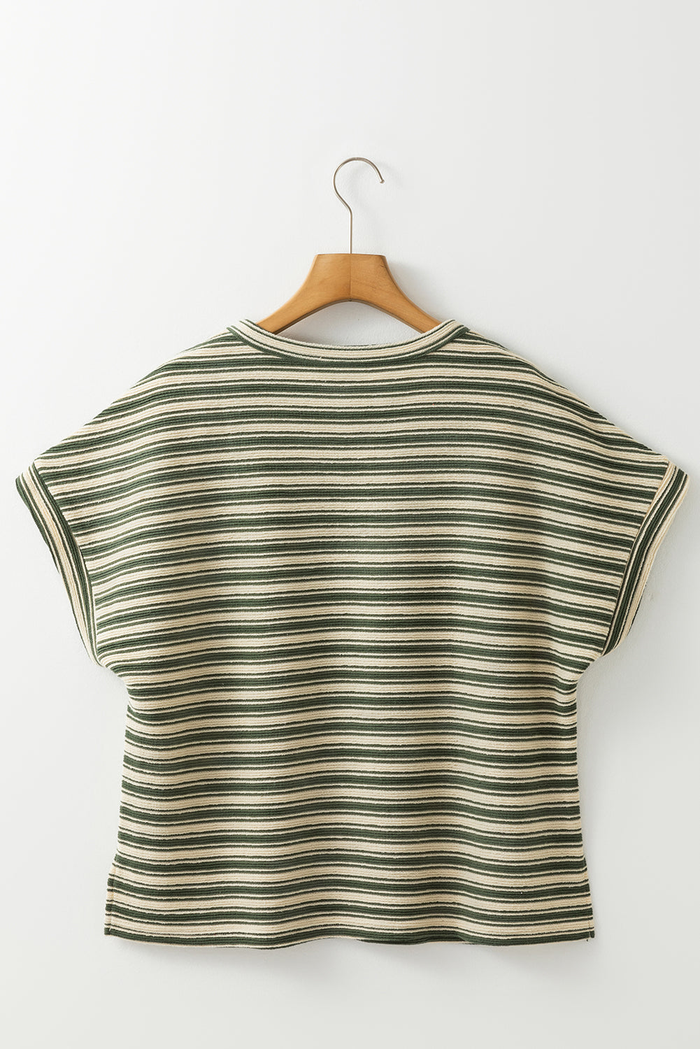Green Stripe Textured Side Slit Crew Neck T Shirt T Shirts 782629871261ca3f