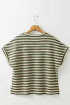 Green Stripe Textured Side Slit Crew Neck T Shirt T Shirts 782629871261ca3f