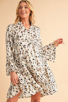 Khaki Leopard Button V Neck Pocket Flowy Mini Dress Short Dresses 7874d56b349a5f76