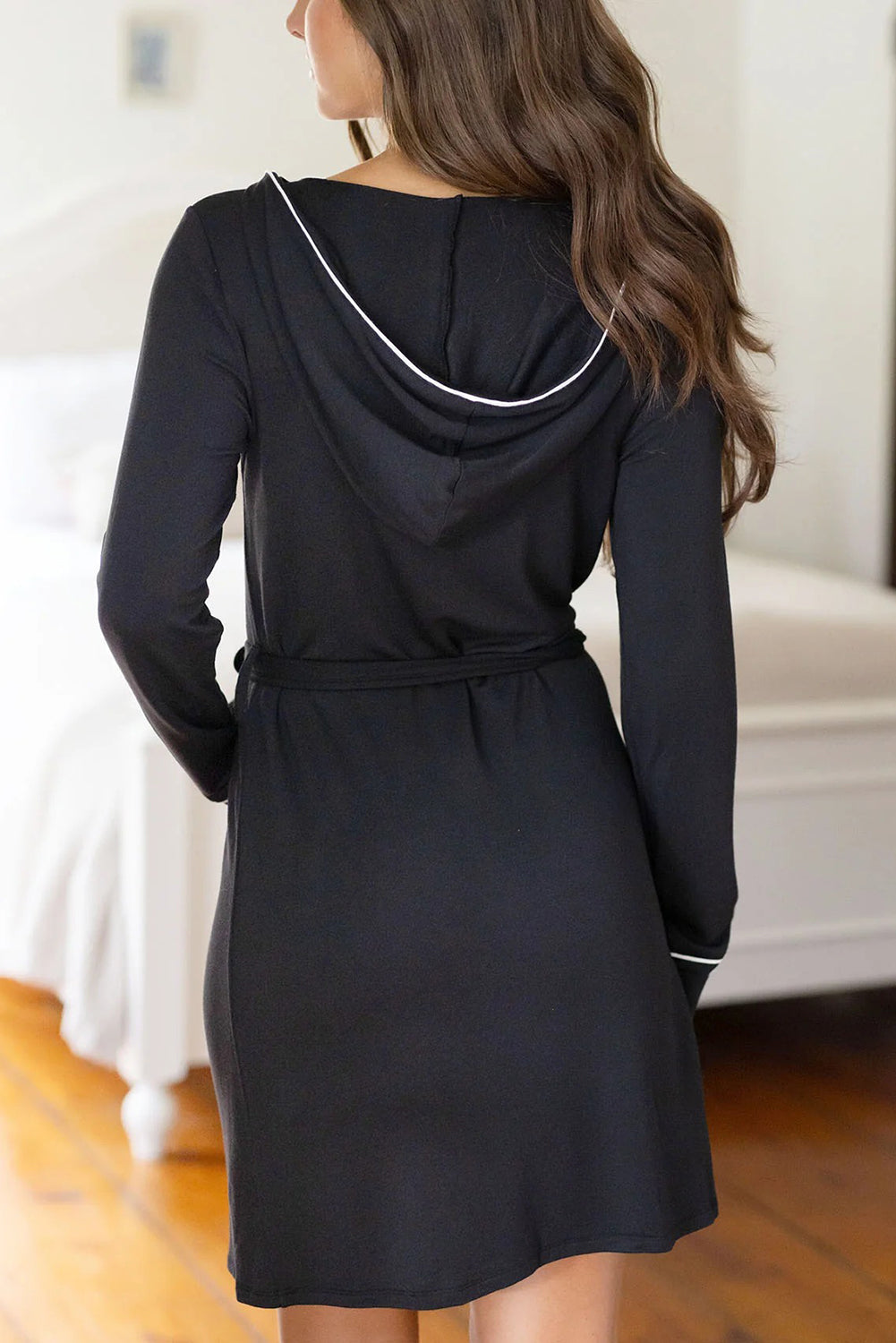 Black Contrast Trim Hooded Lounge Cardigan and Pants Set Two Piece Pants Sets 78e238b5915bcee5