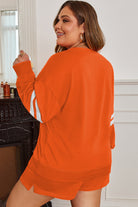 Orange Plus Size Varsity Striped Sleeve Sweatshirt and Shorts Set Plus Size Matching Sets 78e431b3cbdaf1d0