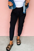 Black Elastic High Waist Pocketed Cargo Jogger Pants Pants 7901373ea0234a57
