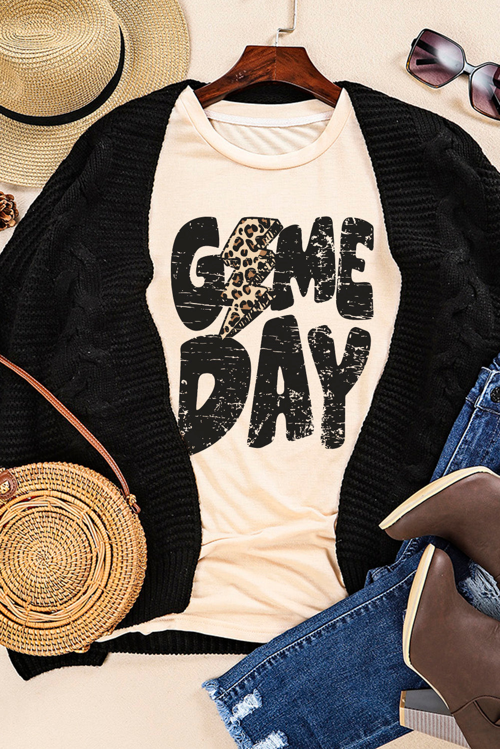 Khaki Game Day Football Season Casual Graphic T Shirt Graphic Tees 7953e137b5294c0f