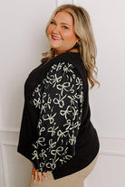 Black Bow Print Sleeve Patchwork Plus Size Blouse Plus Size Tops 797992691ea8a181