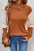 Gold Flame Contrast Color Ribbed Patchwork Crossed Pullover Neck Hoodie Sweatshirts & Hoodies 798b37b161abff20