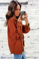 Gold Flame Velvet Flap Pockets Drop Shoulder Casual Shacket Jackets 7994ed439b79638f