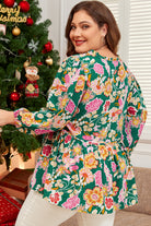 Green Floral Print V Neck Plus Size Babydoll Top Plus Size Tops 79c36ba64999bc3b