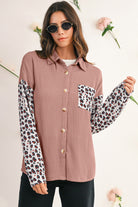 Dark Khaki Leopard Patchwork Twisted Ribbed Casual Shacket Jackets 79c4a501faa846b2