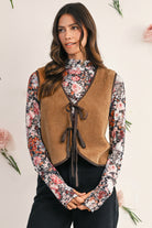 Light French Beige Fleece Tie Front Winter Vest Jackets 79d52bf9bc4b66ac