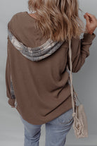 Brown Plaid Patchwork Button Down Drawstring Hooded Shacket Jackets 79ef5181bd9e59bd