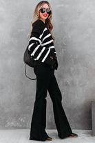 Black Caped V Neck Slit Sleeve Striped Sweater Sweaters 7a22e5083157e5fe