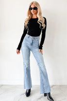 Black Ribbed Long Sleeve Crew Neck Solid Color Bodysuit Bodysuit 7a27baa1c3b33f19