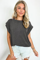 Carbon Grey Twisted Ribbed Textured Plain T Shirt T Shirts 7a3ab1d13478c0e6